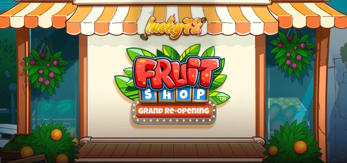 Tampilan visual cerah dan penuh warna dari slot Fruit Shop Grand Re-Opening dengan simbol buah-buahan segar.